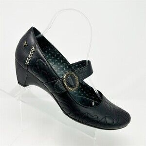 Pikolinos Ginebra Mary Jane Heels Black Embossed Buckle Strap Pumps Size 39